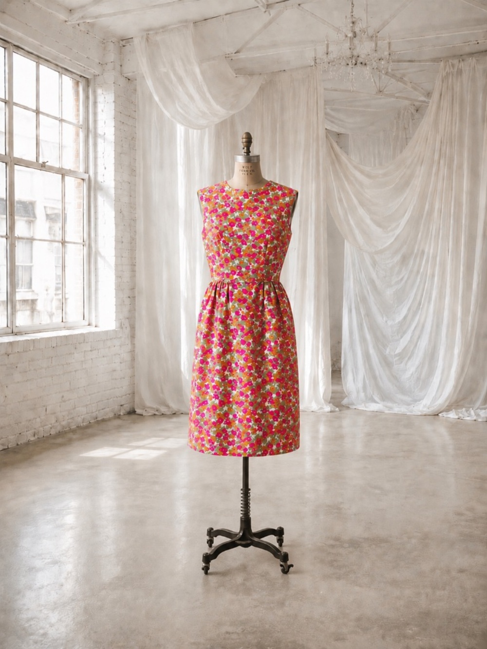 Vintage 1950s / 1960s 100% Silk Wiggle Floral Pink Red Pinup Hayette XS